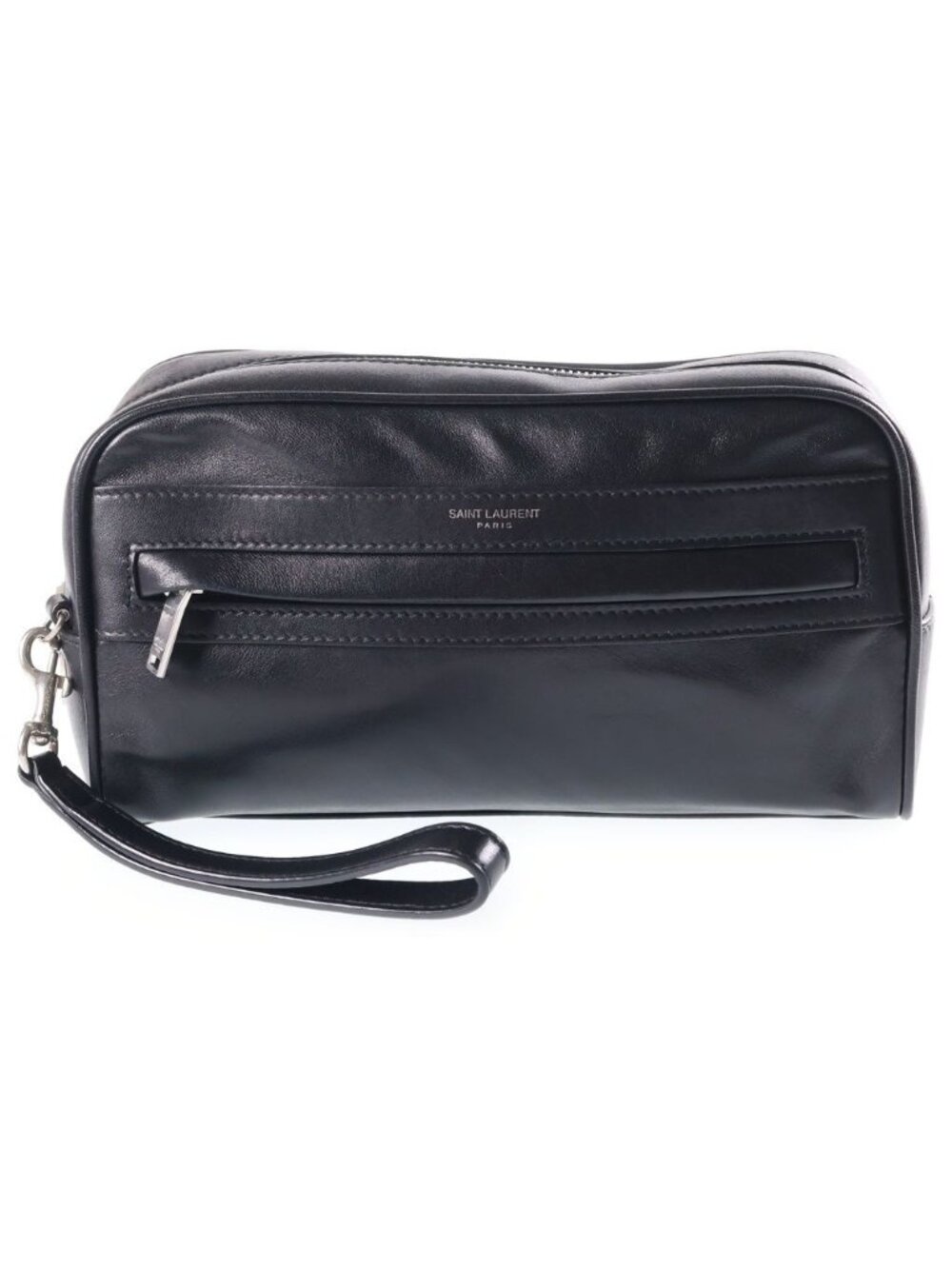 Saint Laurent Paris Leather Second Pouch Grooming Case Black